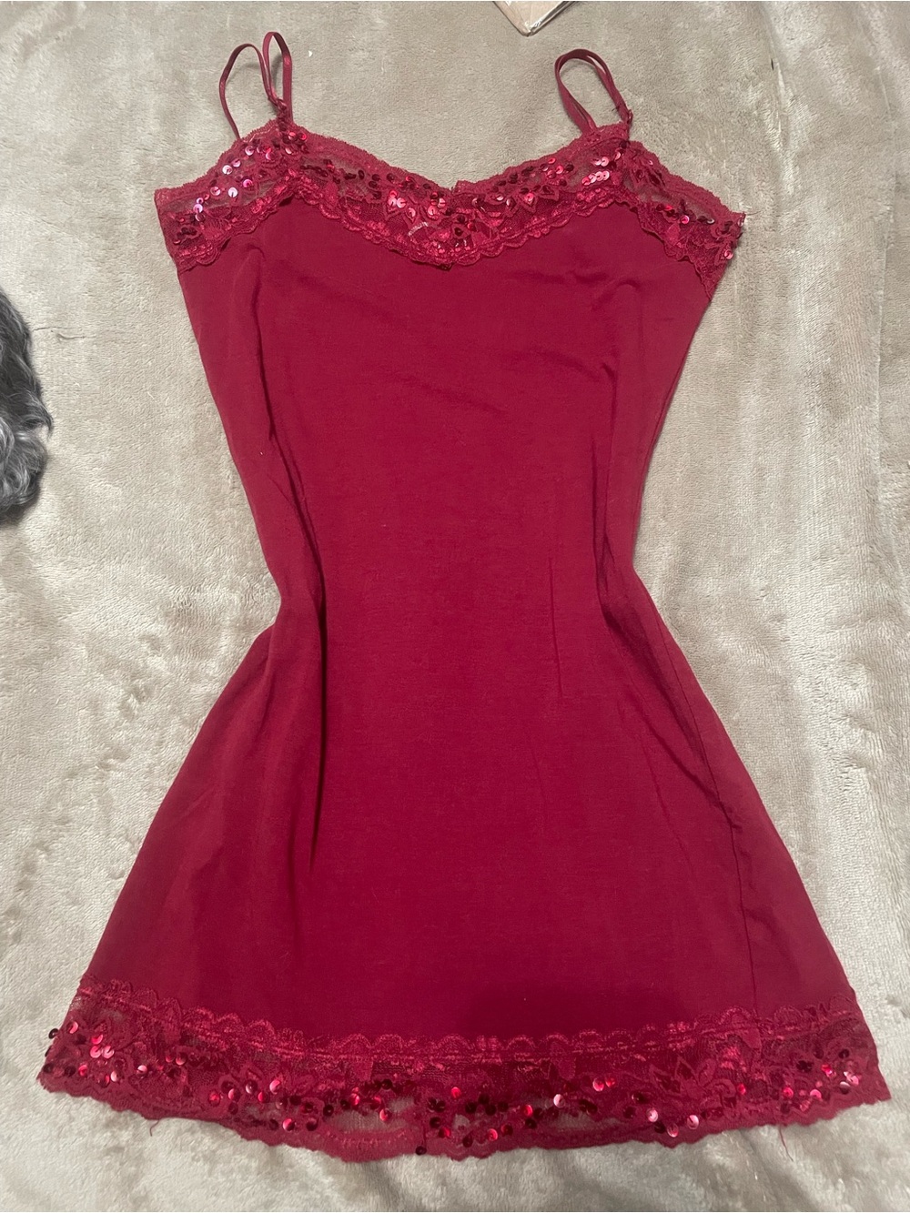Red Sequin Trim Lace Cami